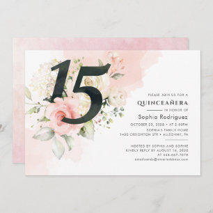 Convites Cinzento Floral Rosa Quinceanera 15 Aniversário