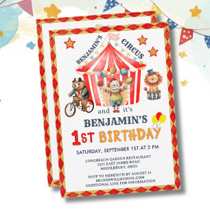 Convites Circo Big Top Carnaval Menino Aniversário de 1 ano