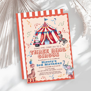 Convites Circo de Três Arenas Animais de Carnaval Aniversár