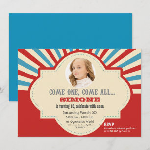 Convites Circo Vermelho Azul Era o 10º Aniversário