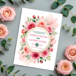 Convites Circular Rose Frame Watercolor Wedding Invitation