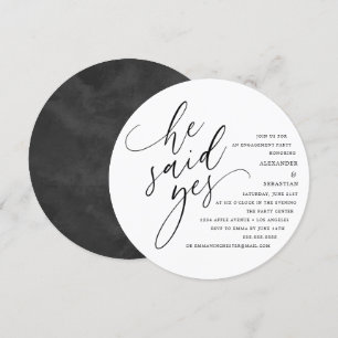 Convites Circular White Script Ele Disse Sim Festa de noiva