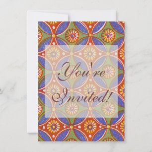 Convites Círculo Colorido Vermelho Azul Rústico Egito Padrã