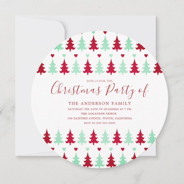 Convites Círculo da Festa de Natal com Padrão Verde e Verme (Frente)