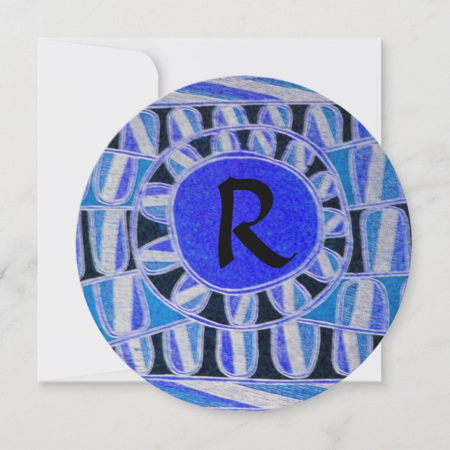 Convites CÍRCULO DE ENERGIA SOLAR SOL MONOGRAMA, Preto Azul (Frente)