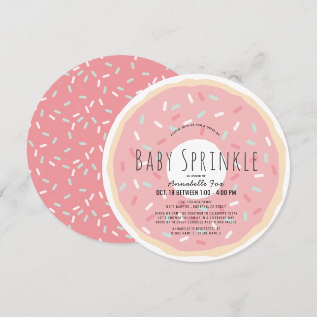 Convites Círculo do Chá da Rosquinha Rosa Unidade por Bebê (Frente/Verso)