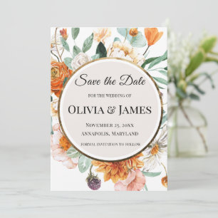 Convites Círculo Dourado de Floral de Outono para Casamento