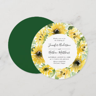 Convites Círculo Floral de Girassóis em Aquarela Casament