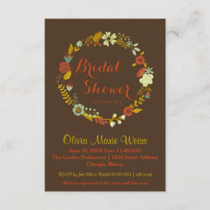 Convites Círculo Floral Marrom Invite Chá de panela 3x5