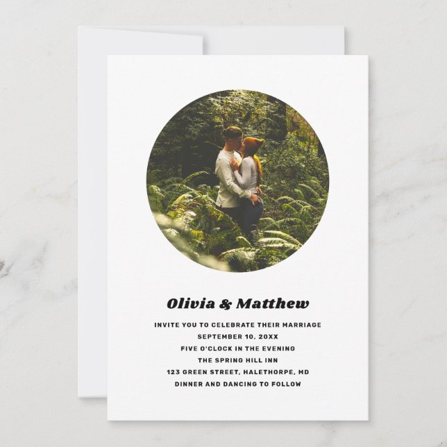 Convites Círculo Moderno de Foto de Casamento | Minimalista (Frente)