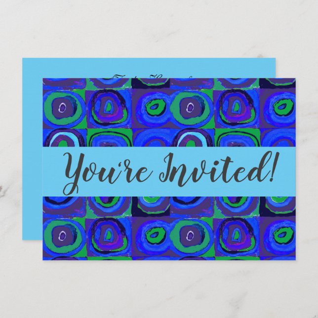 Convites Círculo Quadrado do Kandinsky Farbstudie Blue Quad (Frente/Verso)