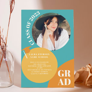 Convites Círculo retroativo da mostarda azul 5 fotos gradua