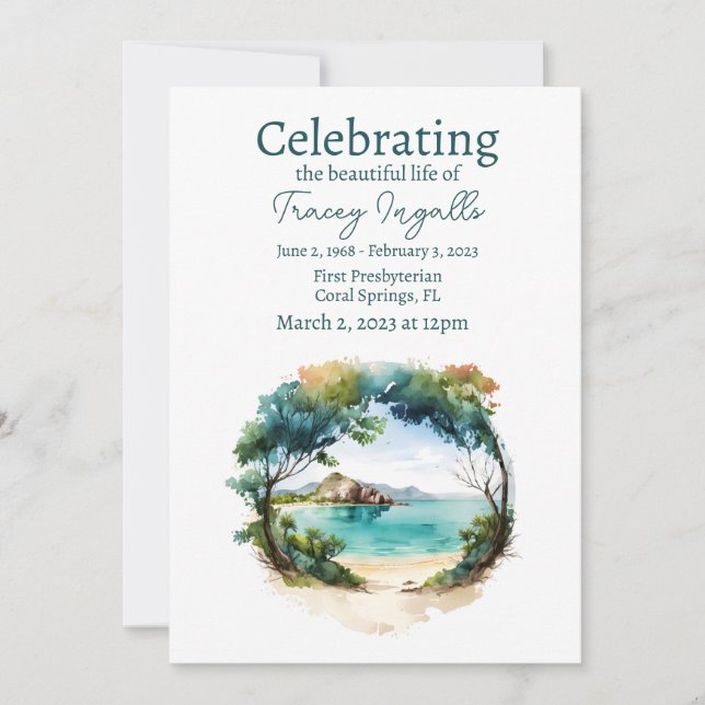 Convites Círculo Rocky Oceano Celebração Funeral da Vida (Frente)