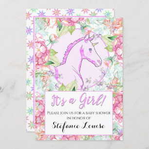 Convites Círculo Rosa de Cartoon Unicórnio É uma Garota!