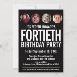 Convites Círculos de fotografias brancas aniversário de 40 