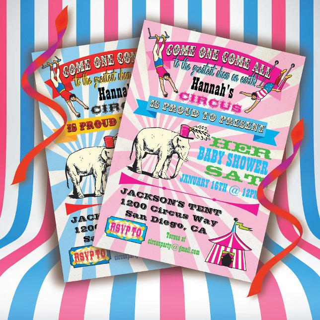 Convites Circus Baby Shower Invants (Criador carregado)