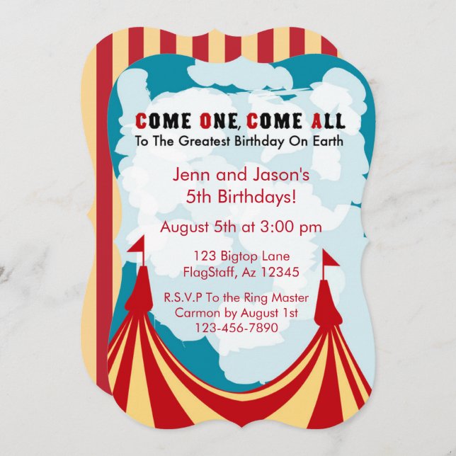 Convites Circus Birthday Invitation (Frente/Verso)