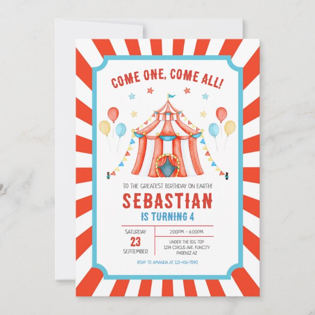 Convites Circus Carnival Birthday Invitation (Frente)