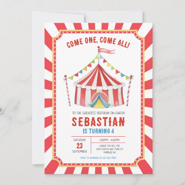 Convites Circus Carnival Birthday Invitation (Frente)
