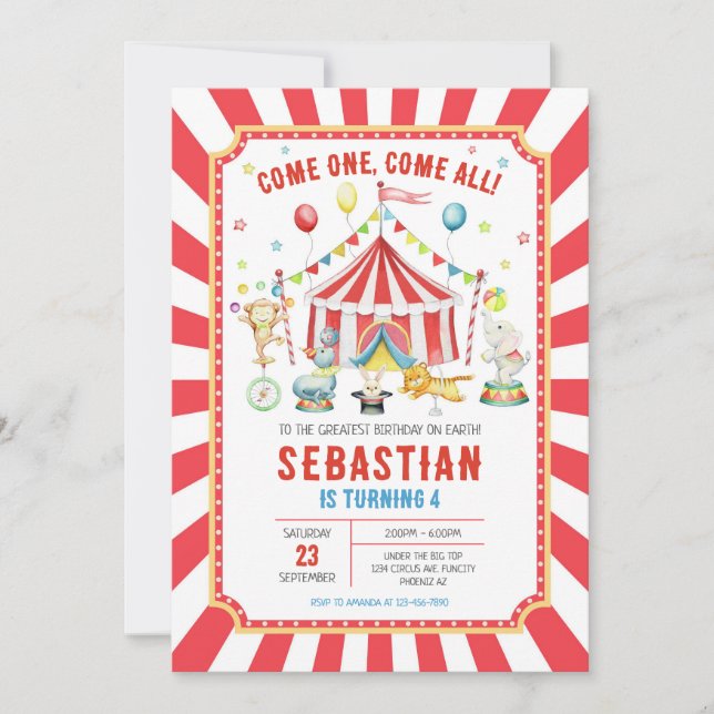 Convites Circus Carnival Birthday Invitation (Frente)