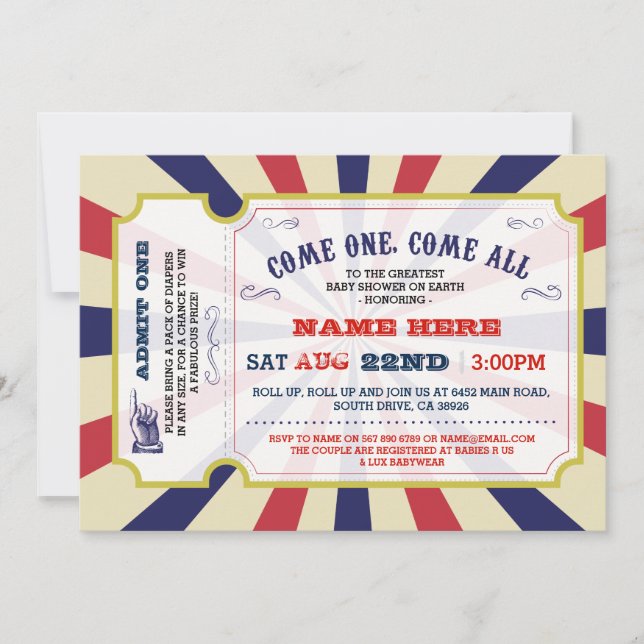 Convites Circus Carnival Gênero Revelar Chá de fraldas Conv (Frente)