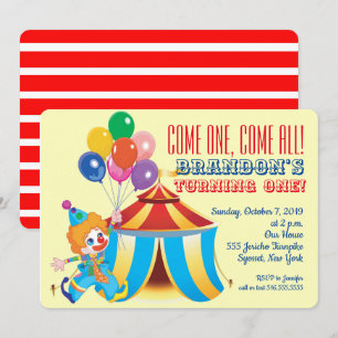 Convites Circus Tent e Palhaço Primeiro Aniversário