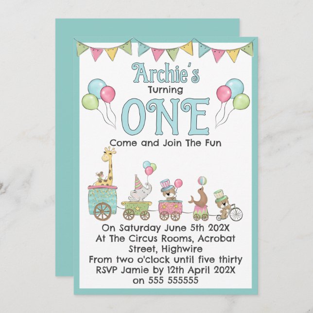 Convites Circus Themed 1st Birthday Invitation (Frente/Verso)