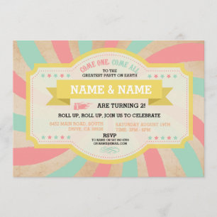 Convites Circus Twins Aniversário da Casa da Moeda e do Ca