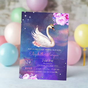 Convites Cisne Floral Elegante e Fofo Churrasco de Bebê em 