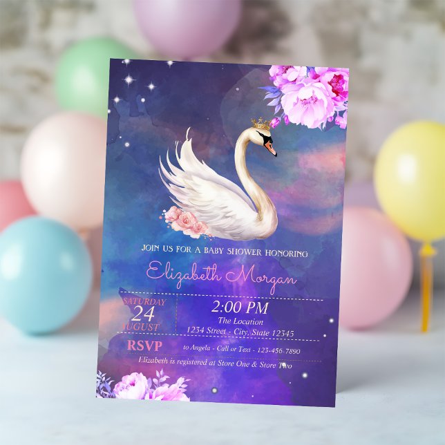 Convites Cisne Floral Elegante e Fofo Churrasco de Bebê em  (Criador carregado)