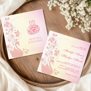 Convites Cisne Floral Rosa Pastel Casamento Islâmico Muçulm