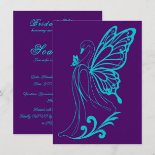 Convites Cisne gracioso com asas de borboleta roxo-teal