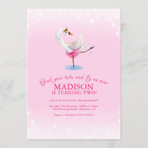 Convites Cisne no lago segundo aniversário rosa