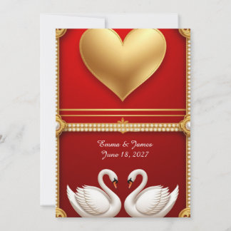 Convites 🦢 Cisne Pérola Dourada Casamento Com Moldura Flor