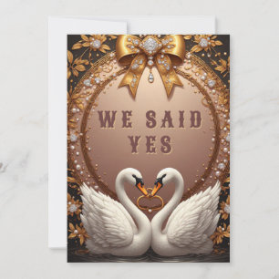 Convites 🌷 Cisnes em Moldura de Rosa Dourada Casamento 💍