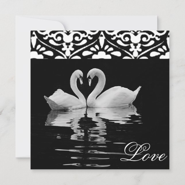 Convites Cisnes pretas tradicionais do &White que Wedding o (Frente)