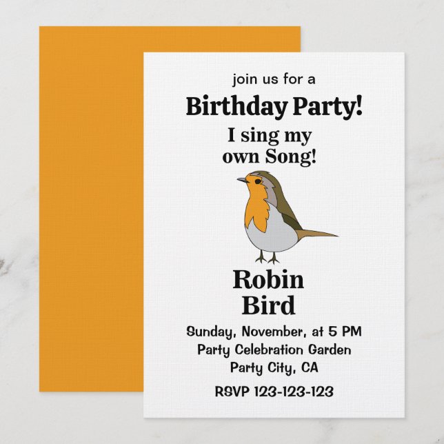 Convites Citação Divertida de Robin Bird para Festa de Aniv (Frente/Verso)