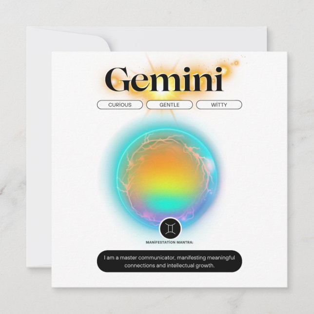 Convites Citação Moderna do Signo Zodíaco Gêmeos Elemento A (Frente)
