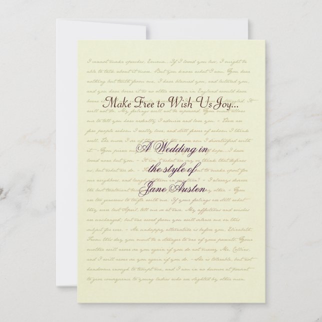 Convites Citações de celebração de casamento de Jane Austen (Frente)