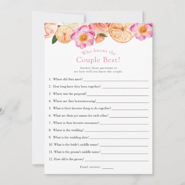 Convites Citrino Rosa Que Ele Disse, Ela Disse Jogo De Chá  (Frente)