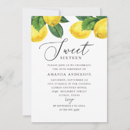 Convites Citrinos aquosos Sweet 16. Script de jardim de lim