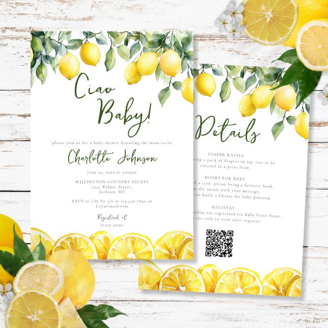 Convites Citros De Limão De Aquarela Todos Em Um Chá de fra (Watercolor Lemon Citrus All In One Baby Shower Invitation)