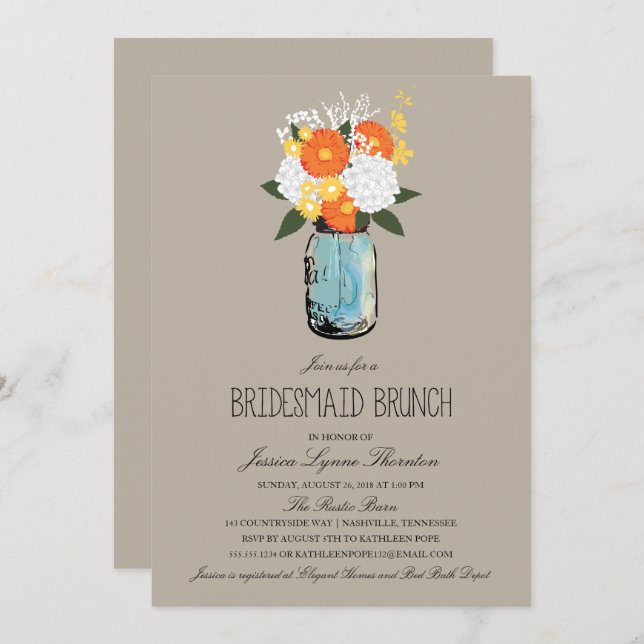 Convites Citrus Bloom Mason Jar | Bridesmaid Brunch (Frente/Verso)