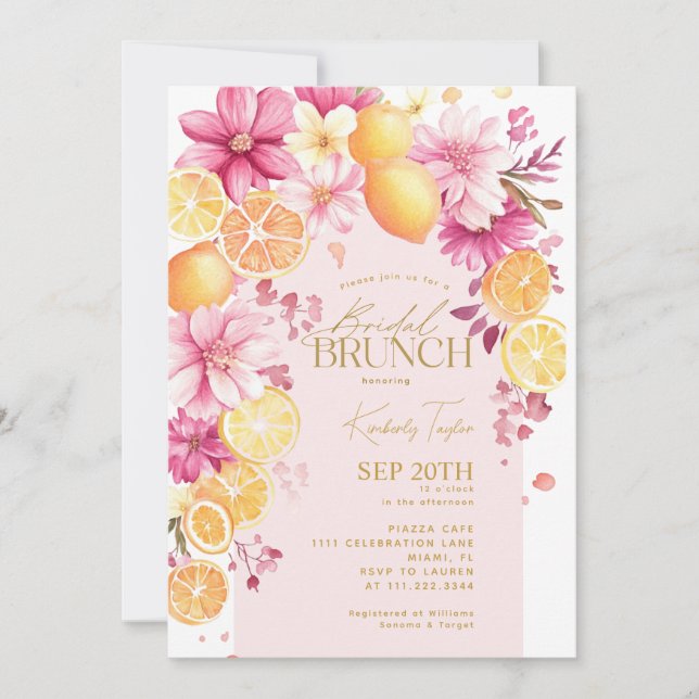 Convites Citrus Bridal Brunch Bright Florals Lemons (Frente)