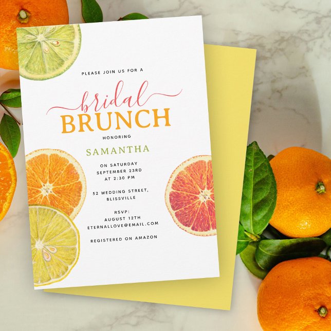 Convites Citrus Bridal Brunch Lemon Orange Chá de panela (Citrus Bridal Brunch Lemon Orange Bridal Shower Invitation)