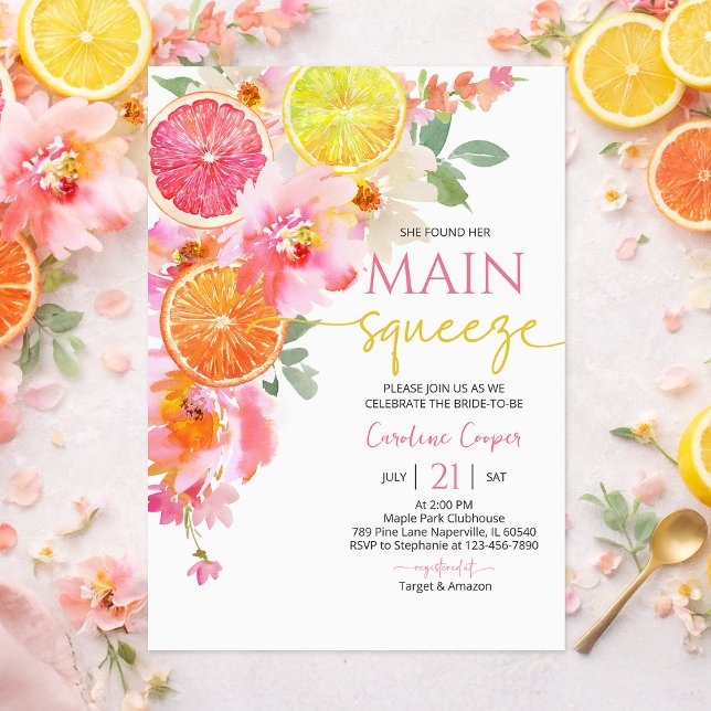 Convites Citrus Bridal Shower Invitation, Floral Lemon (Criador carregado)