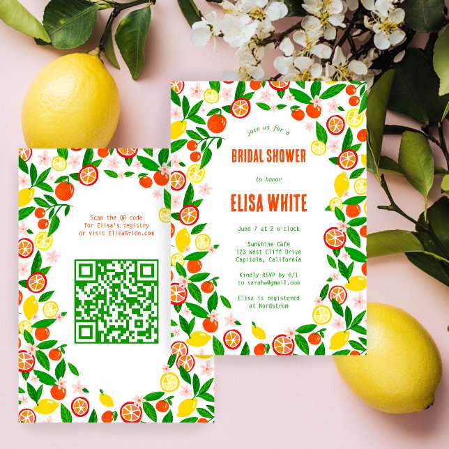 Convites Citrus Celebration CUSTOM QR Summer BRIDAL SHOWER (Citrus Celebration CUSTOM QR Code Hand-drawn Summer BRIDAL SHOWER Invitation
)