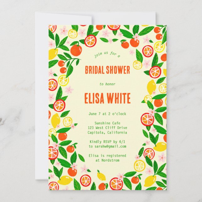 Convites Citrus Celebration CUSTOM QR Summer BRIDAL SHOWER (Frente)