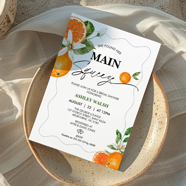 Convites Citrus Ela Encontrou Seu principal Chá de panela d (Citrus She Found Her Main Squeeze Bridal Shower Invitation, Orange Bridal Shower Invitation, Citrus )