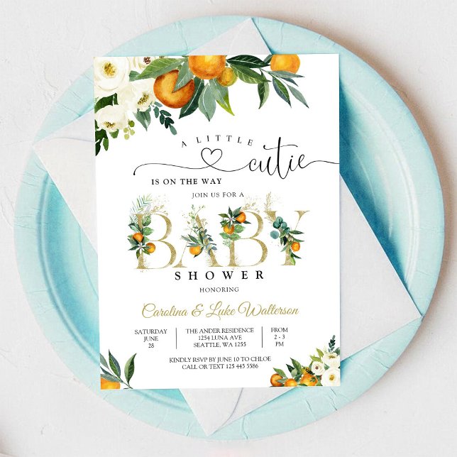 Convites Citrus Floral Baby Shower Invitation (Criador carregado)
